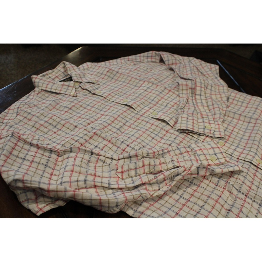 Brooks Brothers Shirt Mens Medium White Plaid Irish Linen Long Sleeve Casual